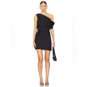 Classic Black Sleeveless Draped Cocktail Dress SNDYS- drop shoulder